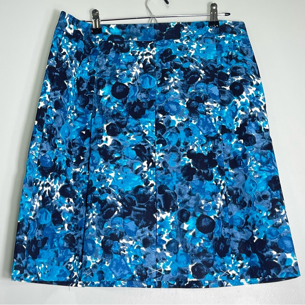 NWOT J. CREW Women's Box Pleated Teal Watercolor Madison Lined Skirt Size 10